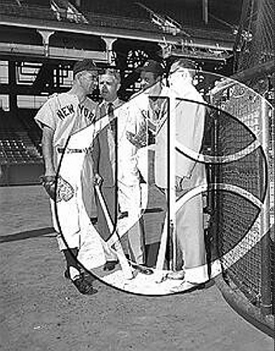 Byrne and Bauer  with Rawlings reps at Ebbets Field55N0220